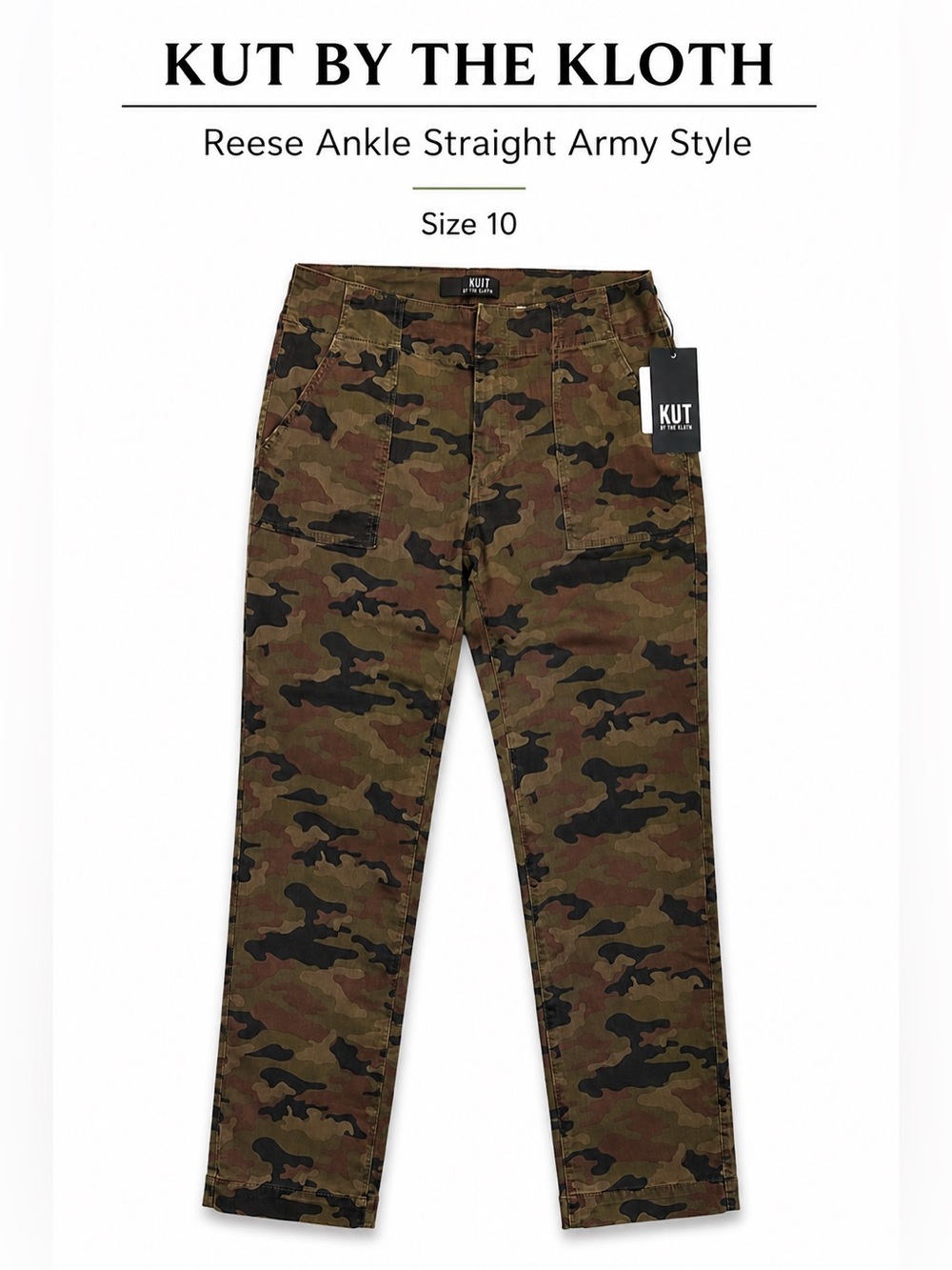 Kut From The Kloth Reese Camo Pants Size 10 Ankle Straight Utility Cargo NWT